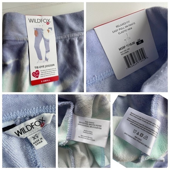 Wildfox Tie Dye Jogger Sweatpants purple XS XL XXL French Terry High Waist NWT - Picture 6 of 9